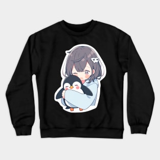 Adorable little girl hugging a penguin Crewneck Sweatshirt